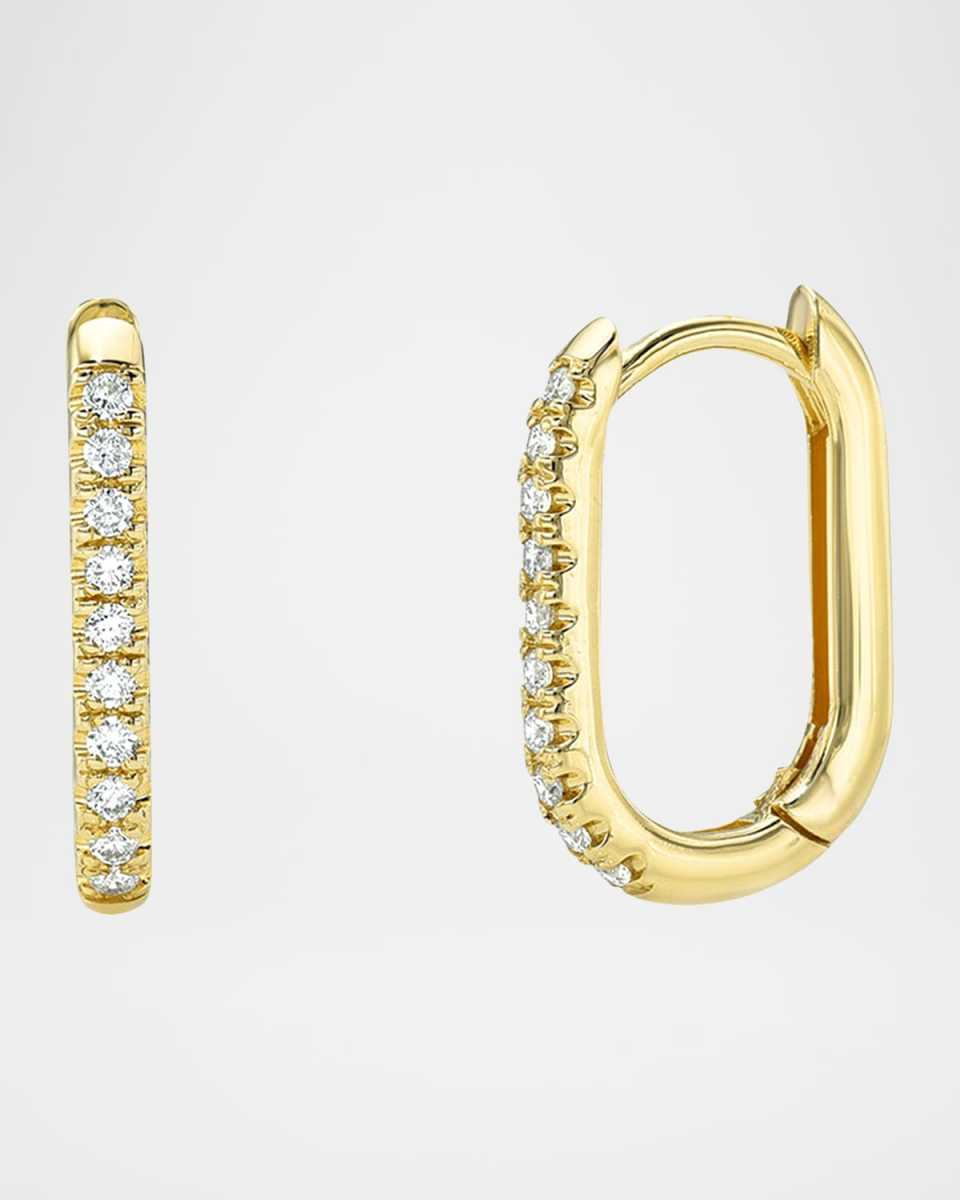 14K Yellow Gold Diamond Oval Hoop Earrings